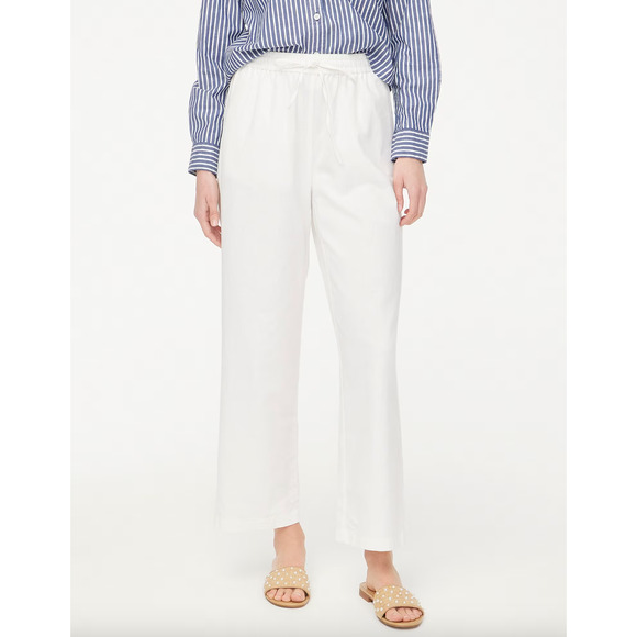 J.Crew Linen Blend Slim Wide Leg Drawstring Pant Pockets Relaxed White US 20 NWT - Picture 1 of 13